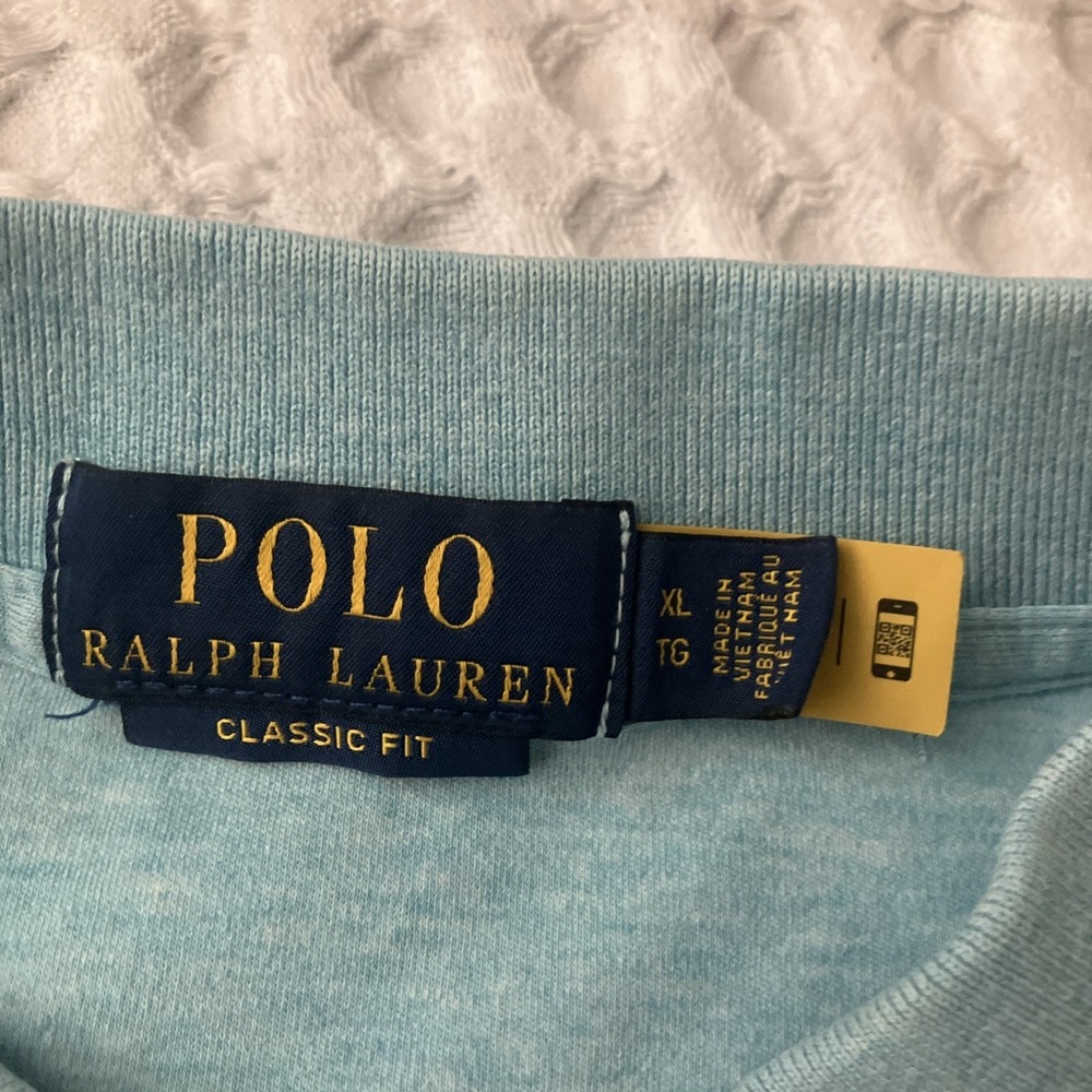 Polo Ralph Lauren Shirt Mens XL Blue Classic Fit Flesh‎ Pony Short Slv Tiny Hole - Picture 3 of 8